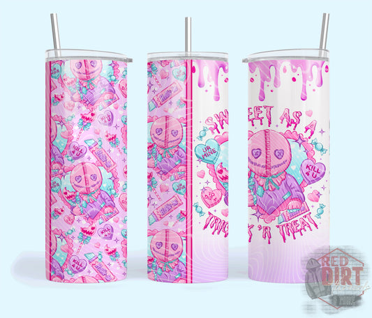 Sweet as a Trick R Treat Insulated Tumbler with Plastic Lid and Sealed Reusable Straw | Trendy Cup | Hot/Cold Tumbler