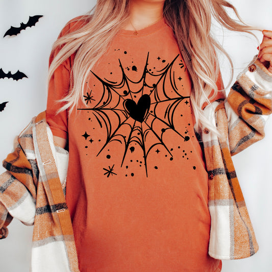 Spider Web Heart DTF Transfer, Halloween DTF, Spiderweb Shirt Transfer, Spooky Halloween Shirt, Spider DTF, Halloween Transfer