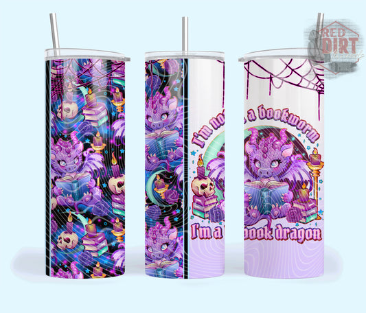 I'm Not a Bookworm I'm a Book Dragon Insulated Tumbler with Plastic Lid and Sealed Reusable Straw | Trendy Bookish Cup | Hot/Cold Tumbler