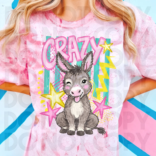 Crazy Donkey DTF Transfer, Funny Farm Animal Heat Transfer, Cute Donkey Shirt Design, Retro Western Graphic Transfer, Farm Life DTF Print