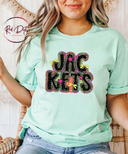 Retro Jackets Mascot T-Shirt | School Spirit Game Day Tee | Colorful School Pride Shirt