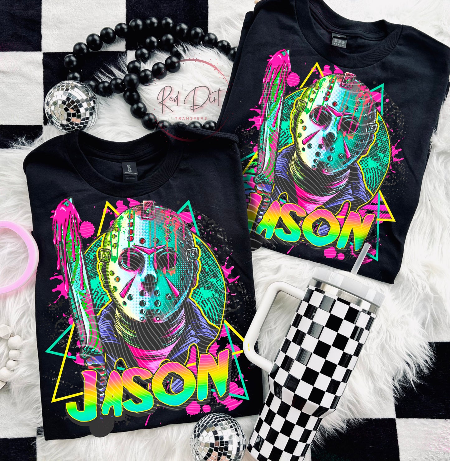 Neon Jason (Teal) DTF Transfer | Trendy Horror Character DTF Transfer | High Quality Image Transfers | Ready to Press | Instant Peel