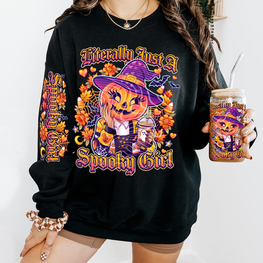 Literally Just A Spooky Girl DTF Transfer | Cute Pumpkin Witch Halloween Heat Transfer | Fall Shirt Transfer