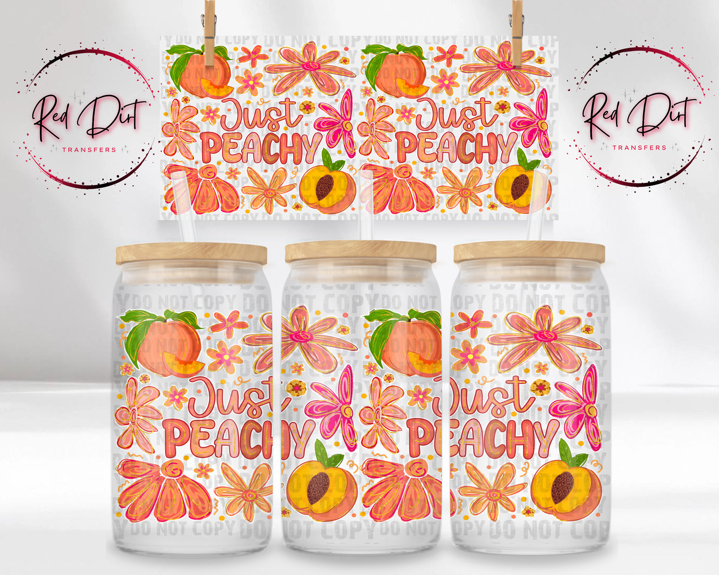 Just Peachy UV DTF Transfer, Peach Cup Wrap, Summer Floral Libbey Glass Wrap, Cute Fruit 16 oz Cup Wrap Decal