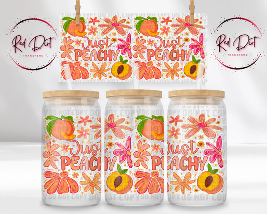 Just Peachy UV DTF Transfer, Peach Cup Wrap, Summer Floral Libbey Glass Wrap, Cute Fruit 16 oz Cup Wrap Decal