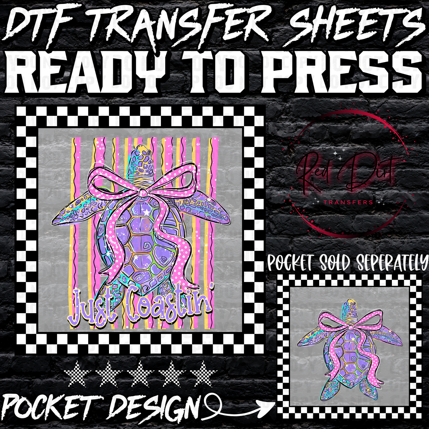 Sea Turtle DTF Transfer, Just Coastin Transfer, Beach Summer Design, Coastal Graphic, Ready to Press, Ocean Turtle Shirt