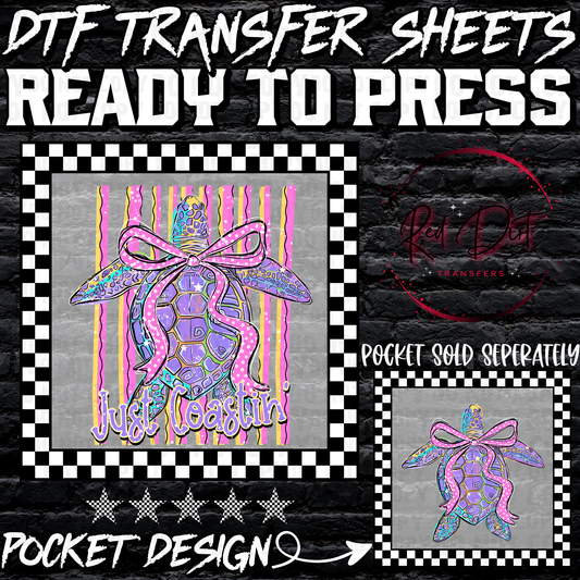Sea Turtle DTF Transfer, Just Coastin Transfer, Beach Summer Design, Coastal Graphic, Ready to Press, Ocean Turtle Shirt