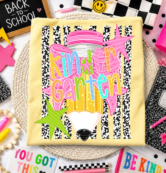 Kindergarten DTF Transfer | Kindergarten School Heat Transfer | Colorful Pencil Bow Ready to Press | Back to School Shirt Transfer