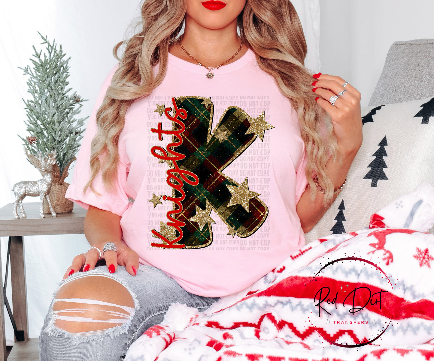 Knights Christmas Plaid Mascot DTF Transfer | Trendy School Spirit DTF Transfer | High Quality Image Transfers | Ready to Press | Instant Peel