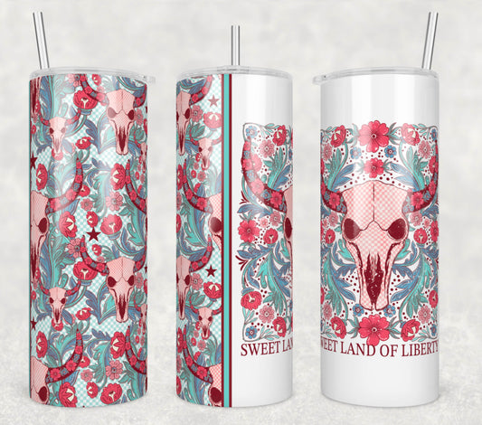 Sweet Land of Liberty Insulated Tumbler with Plastic Lid and Sealed Reusable Straw | Trendy Fourth of July Cup | Hot/Cold Tumbler
