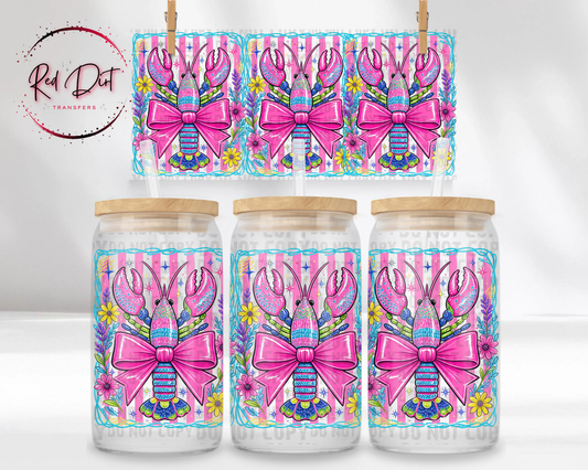 Pink Lobster UV DTF Transfer | Coastal Lobster Cup Wrap | Summer Tumbler Transfer | Pink Bow Drinkware | Beach Lover Gift