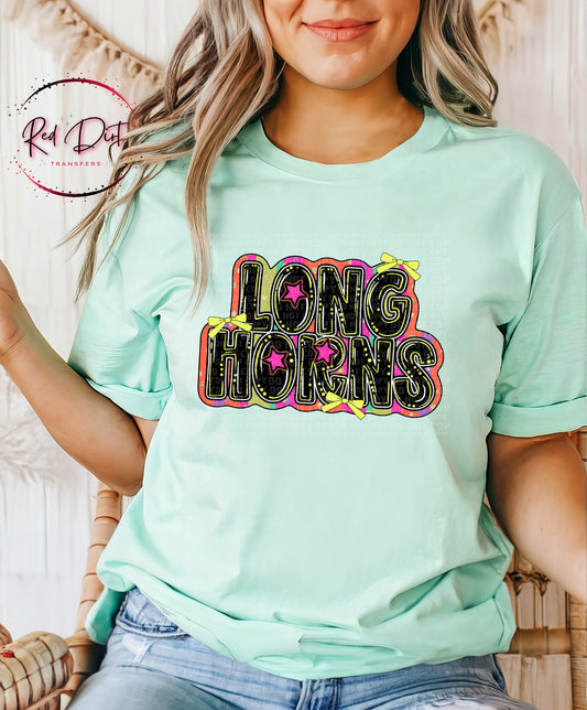 Retro Longhorns Mascot T-Shirt | School Spirit Game Day Tee | Colorful School Pride Shirt