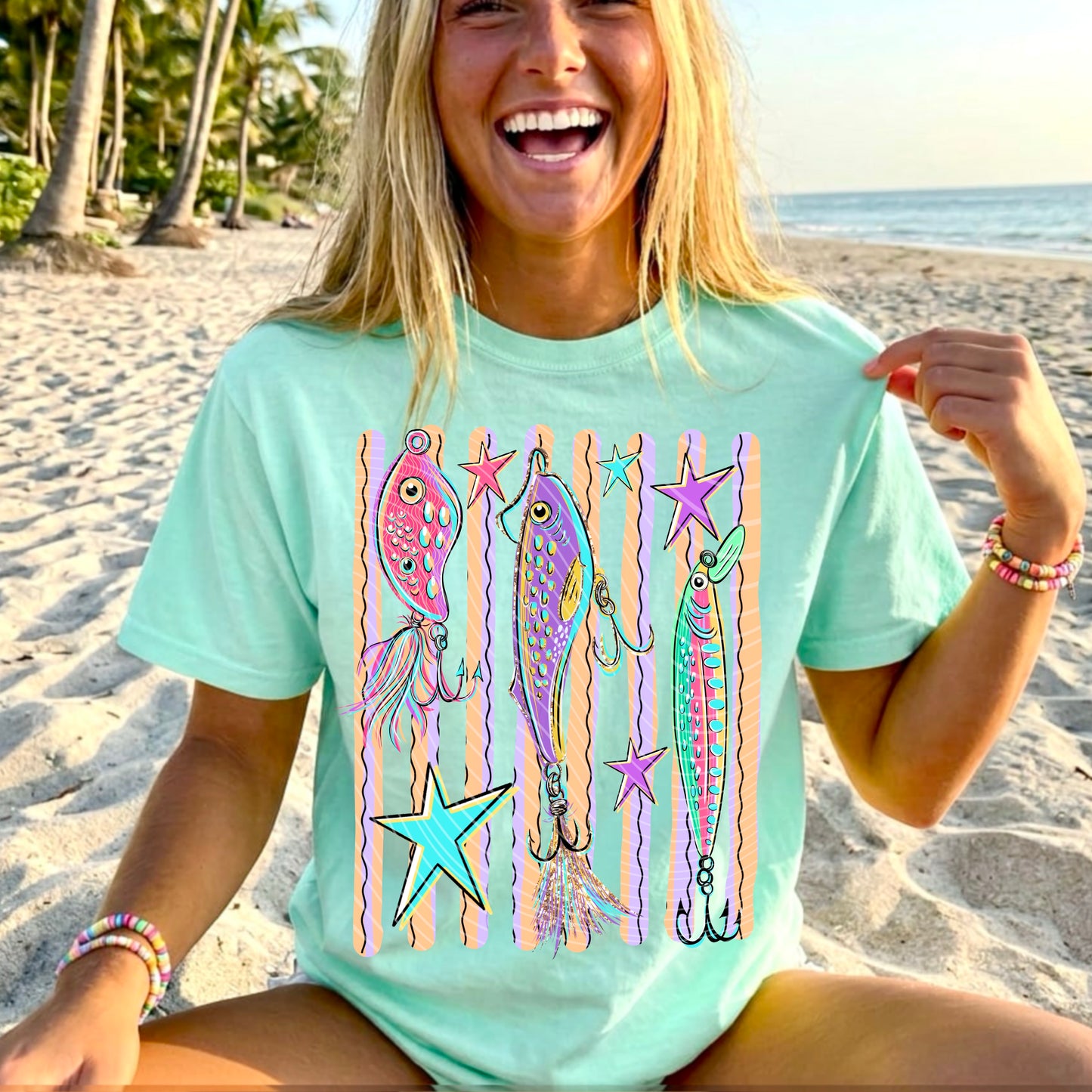 Colorful Fishing Lures DTF Transfer, Retro Beach Lure Print, Summer Fishing Shirt Transfer, Ready to Press Heat Transfer