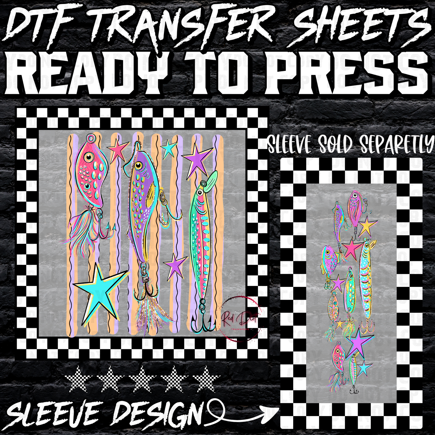 Colorful Fishing Lures DTF Transfer, Retro Beach Lure Print, Summer Fishing Shirt Transfer, Ready to Press Heat Transfer