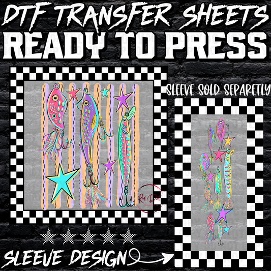Colorful Fishing Lures DTF Transfer, Retro Beach Lure Print, Summer Fishing Shirt Transfer, Ready to Press Heat Transfer