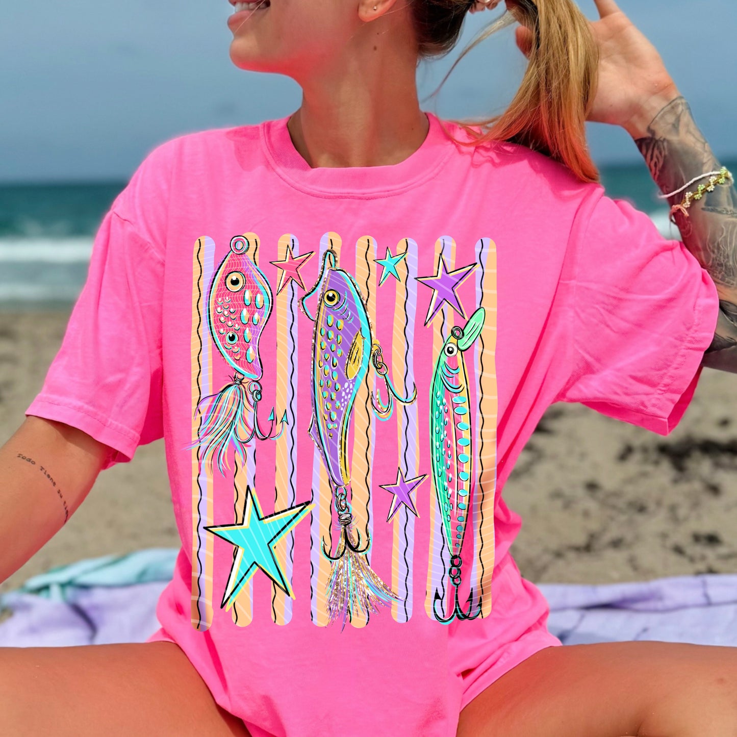 Colorful Fishing Lures DTF Transfer, Retro Beach Lure Print, Summer Fishing Shirt Transfer, Ready to Press Heat Transfer