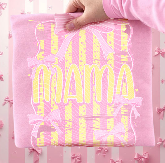 Mama Coquette DTF Transfer, Yellow Pink Mama Transfer, Bow Stripe Design, Trendy Mom Graphic, Ready to Press DTF Transfer