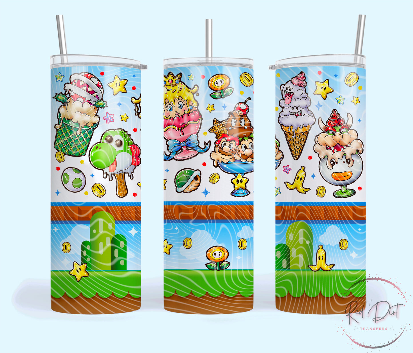 Mario Ice Cream Insulated Tumbler with Plastic Lid and Sealed Reusable Straw | Trendy Summer Cup | Hot/Cold Tumbler