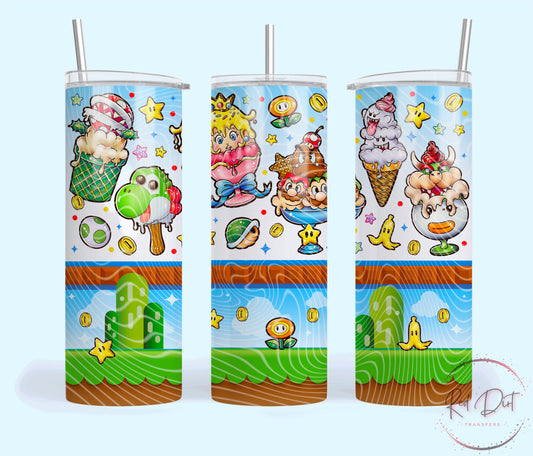 Mario Ice Cream Insulated Tumbler with Plastic Lid and Sealed Reusable Straw | Trendy Summer Cup | Hot/Cold Tumbler