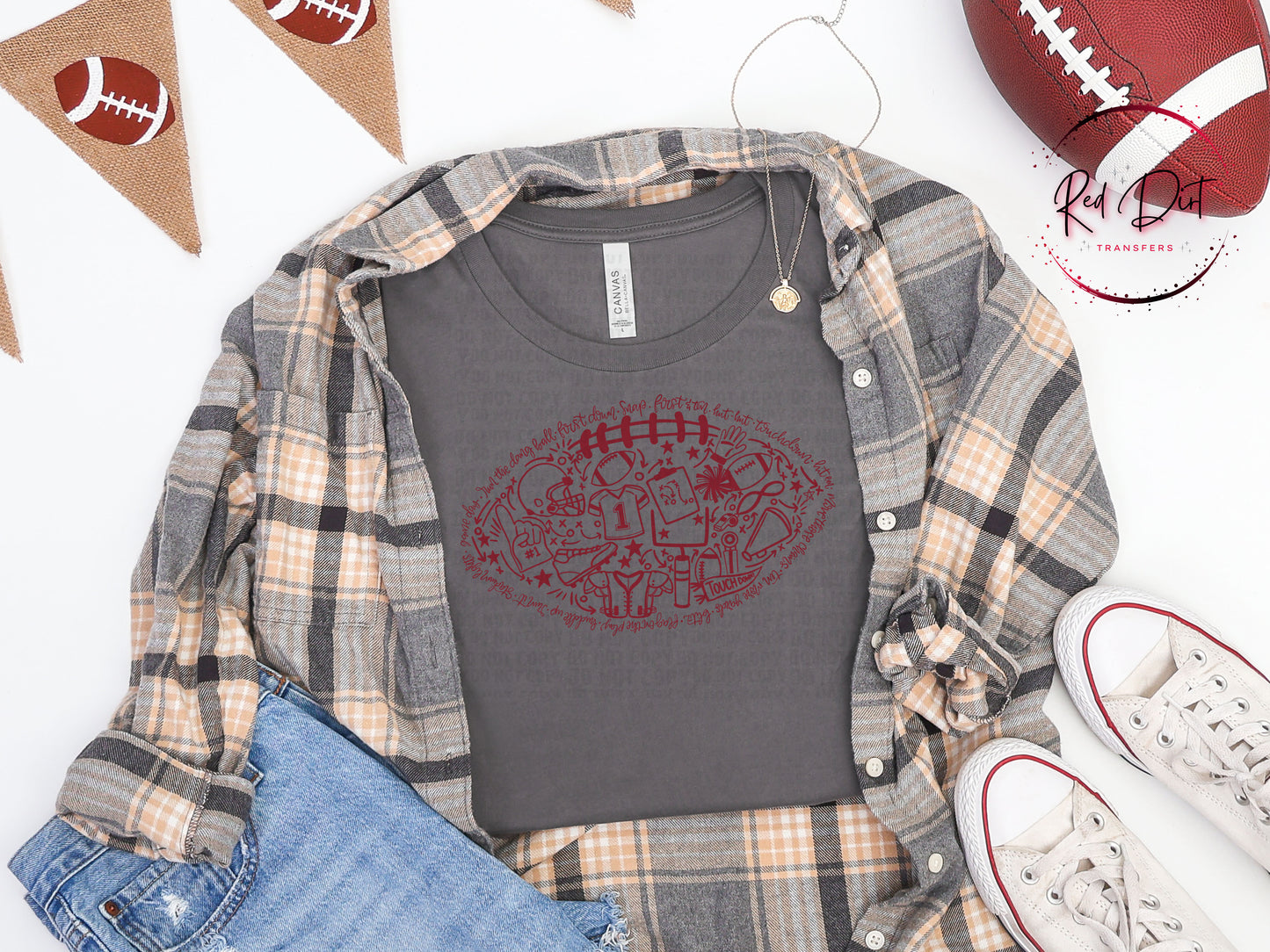 Maroon Football Doodle DTF Transfer | Maroon Football Heat Transfer | Ready to Press Transfer