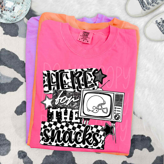Here For The Snacks DTF Transfer | Trendy Superbowl DTF Transfer | High Quality Image Transfers | Ready to Press | Instant Peel