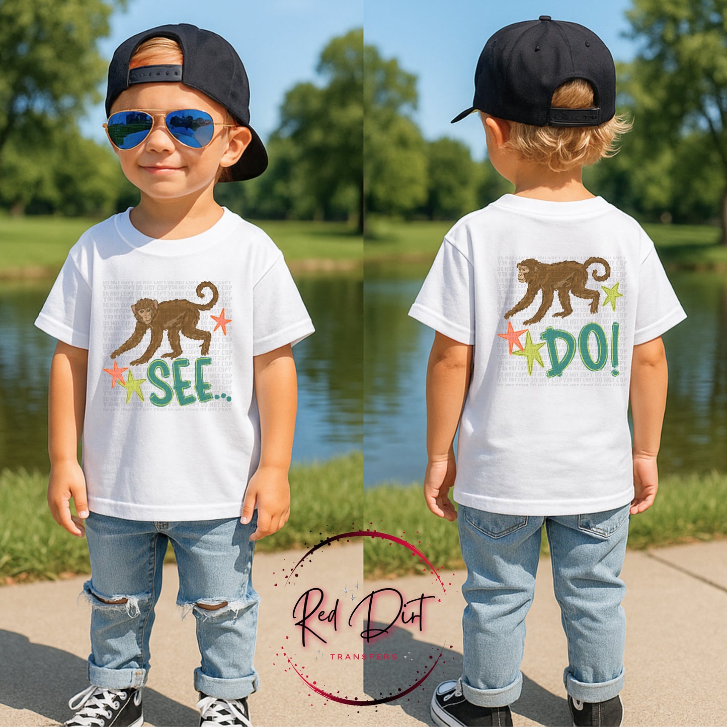 Monkey See Monkey Do DTF Transfer Set, Kids Front Back Design, Funny Monkey Shirt Transfer, Ready to Press DTF