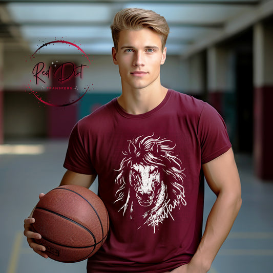 Aggressive Mustangs Mascot DTF Transfer, School Spirit Mascot Transfer, Sports Team Mustangs Design, Ready To Press Mascot Transfer