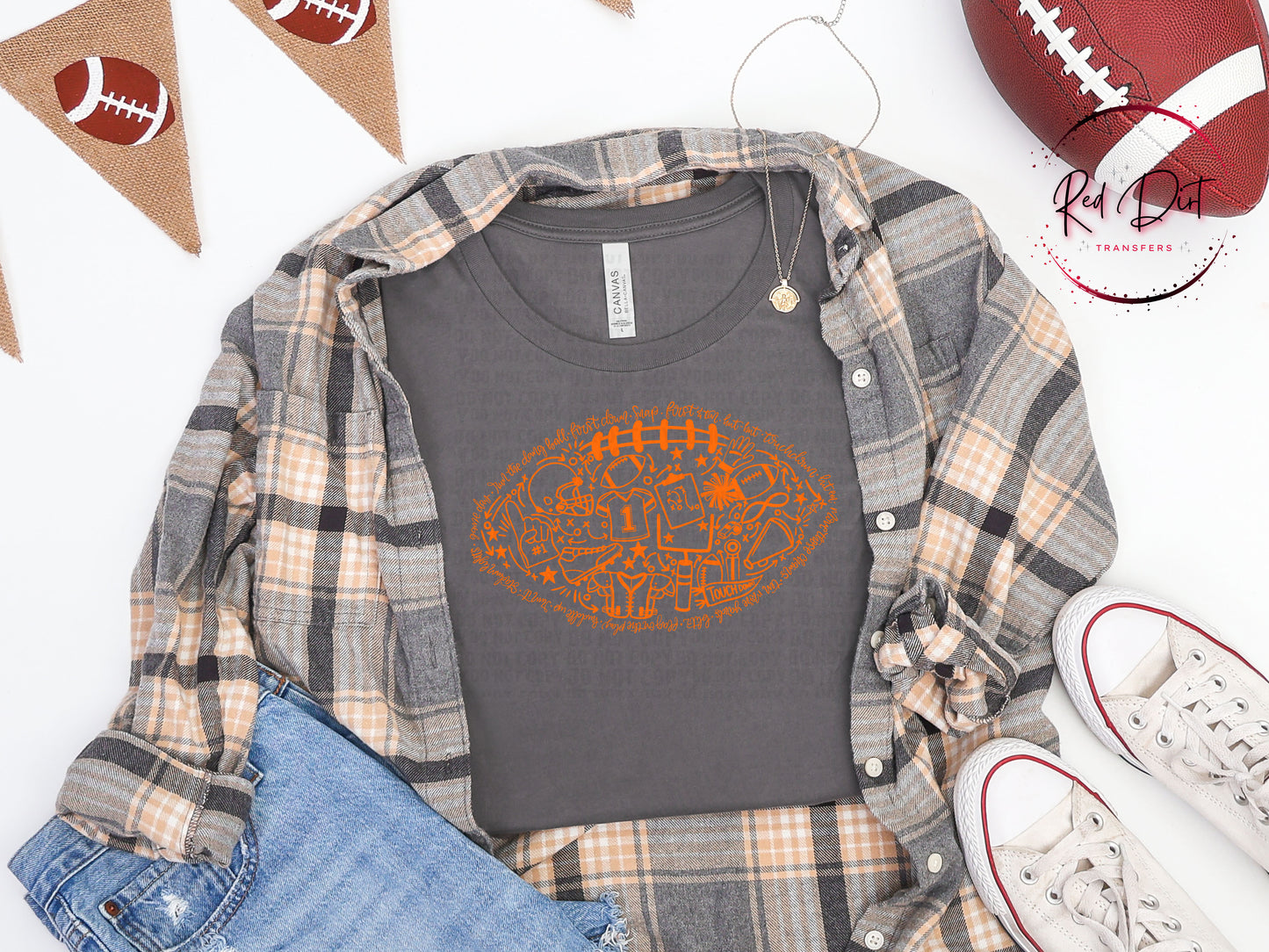 Orange Football Doodle DTF Transfer | Orange Football Heat Transfer | Ready to Press Transfer