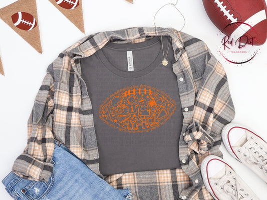 Orange Football Doodle DTF Transfer | Orange Football Heat Transfer | Ready to Press Transfer