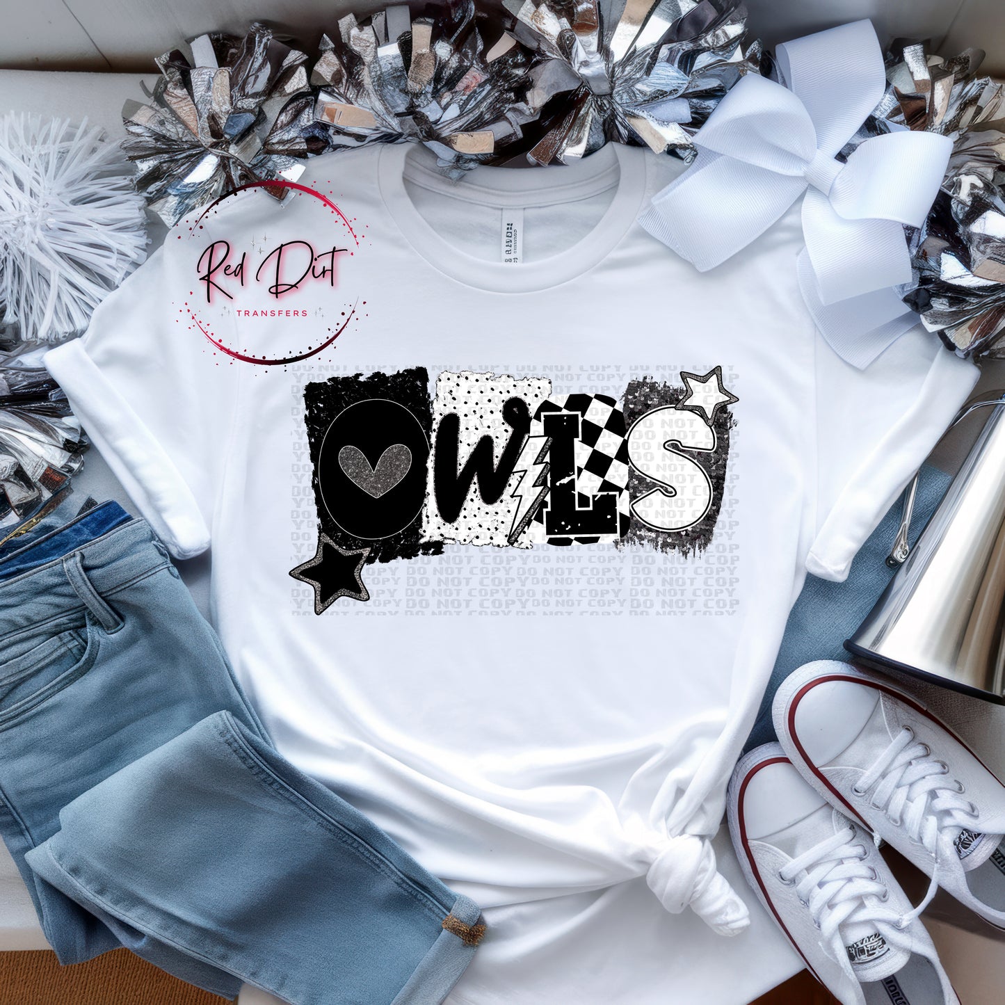 Owls  BW Collage Mascot DTF Transfer | Trendy School Spirit DTF Transfer | High Quality Image Transfers | Ready to Press | Instant Peel