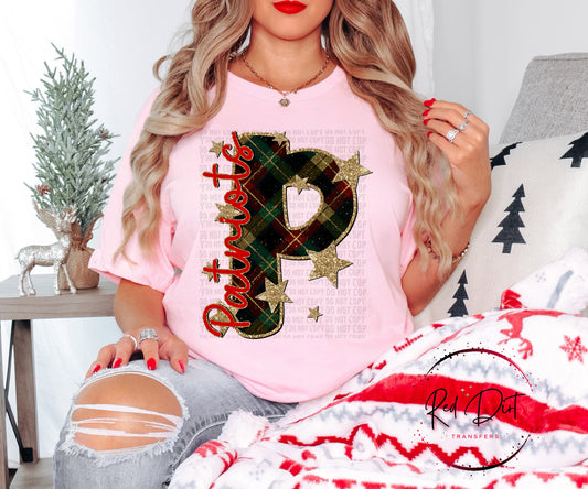 Patriots Christmas Plaid Mascot T-Shirt | Trendy School Spirit Shirt | Fast Shipping | Super Soft Shirts for Men/Women/Kid's