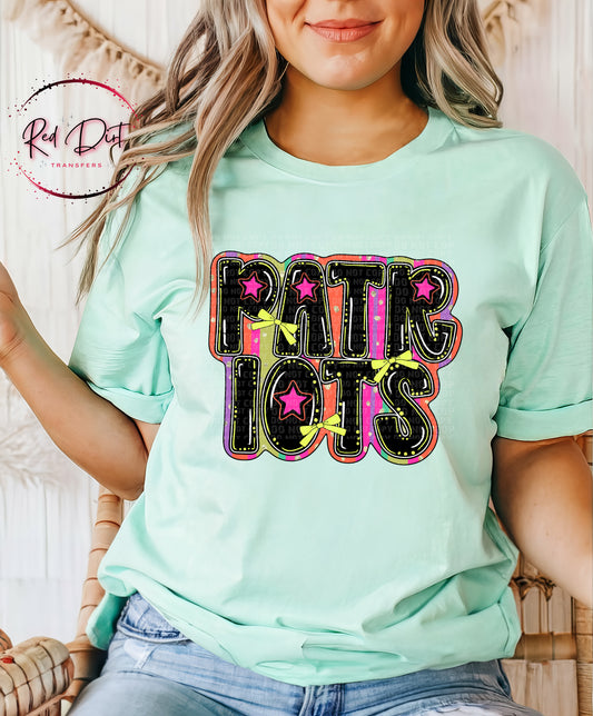 Retro Patriots Mascot T-Shirt | School Spirit Game Day Tee | Colorful School Pride Shirt