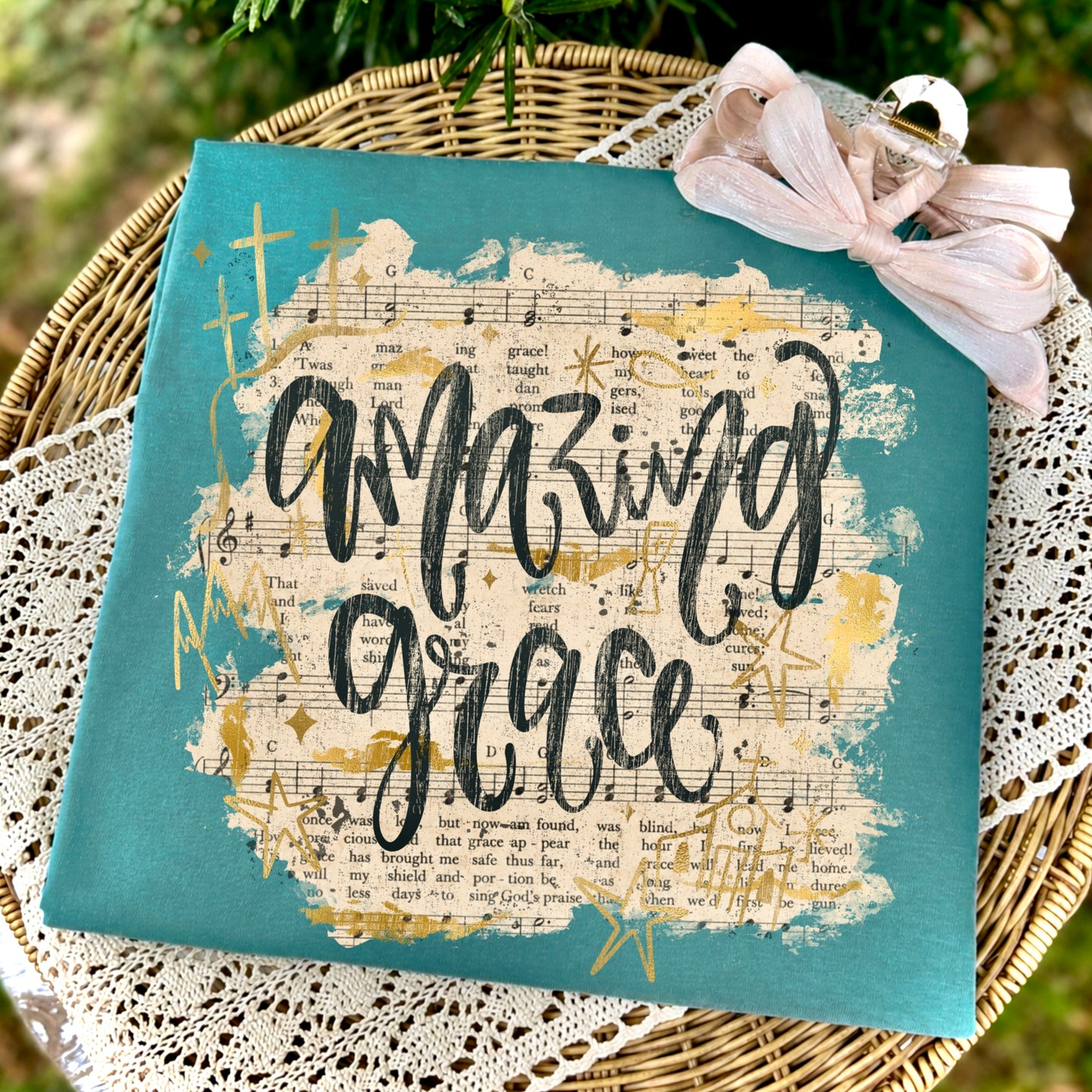 Amazing Grace DTF Transfer | Christian Faith Transfer | Religious Decal | Vintage Hymn Design | Christian Craft Transfer