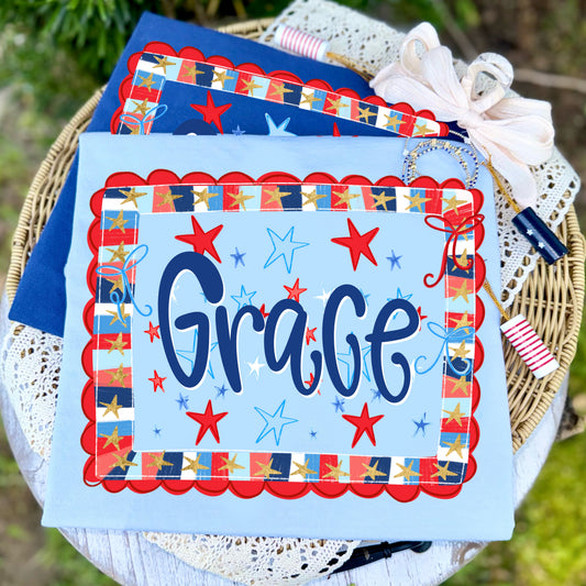 Gracie Patriotic DTF Transfer Ready To Press Fourth Of July DTF Transfer Americana Stars Transfer