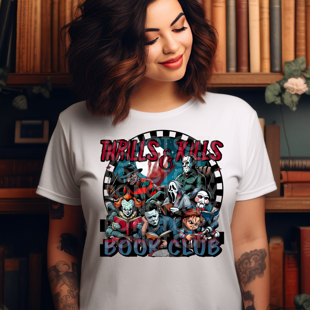 Thrills Kills Book Club DTF Transfer | Trendy Bookish DTF Transfer | High Quality Image Transfers | Ready to Press | Fast Shipping