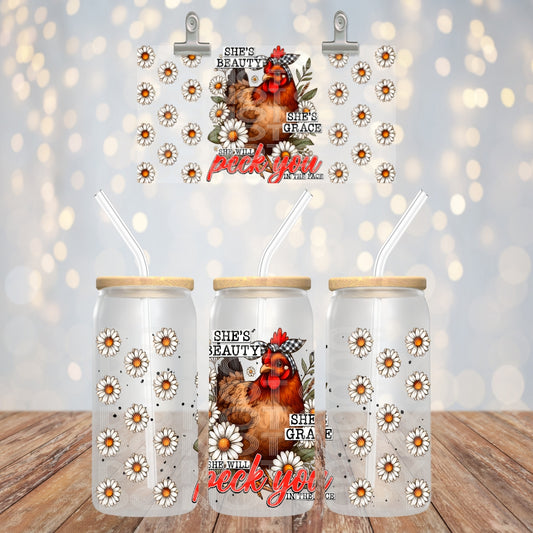 She's Beauty She's Grace She Will Peck You in the Face UV DTF Libbey Transfer | Trendy Boho Libbey Wrap | Ready to Transfer | High Quality | Waterproof UV Transfer
