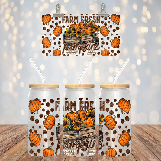 Farm Fresh Pumpkins UV DTF Libbey Transfer | Trendy Fall Libbey Wrap | Ready to Transfer | High Quality | Waterproof UV Transfer