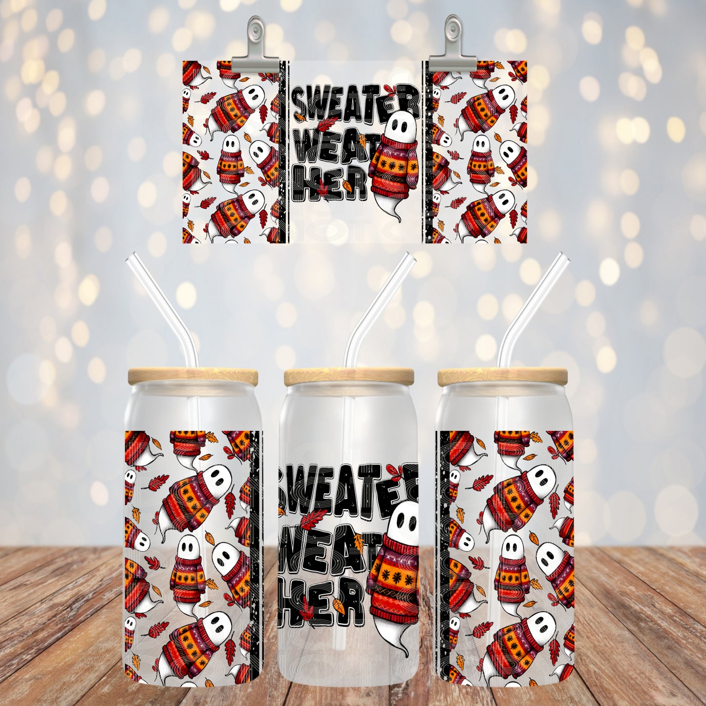 Sweater Weather UV DTF Libbey Transfer | Trendy Fall Libbey Wrap | Ready to Transfer | High Quality | Waterproof UV Transfer