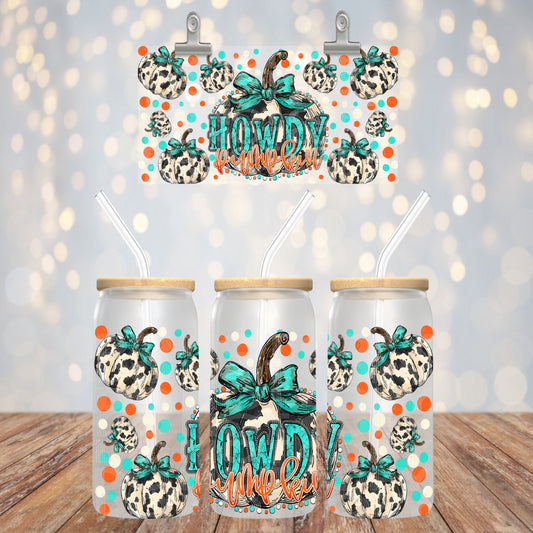 Howdy Pumpkin UV DTF Libbey Transfer | Trendy Fall Libbey Wrap | Ready to Transfer | High Quality | Waterproof UV Transfer