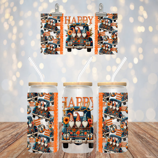 Happy Fall Y'all UV DTF Libbey Transfer | Trendy Fall Libbey Wrap | Ready to Transfer | High Quality | Waterproof UV Transfer