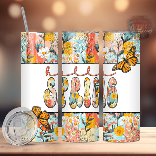 Hello Spring Insulated Tumbler with Plastic Lid and Sealed Reusable Straw | Trendy Cup | Hot/Cold Tumbler