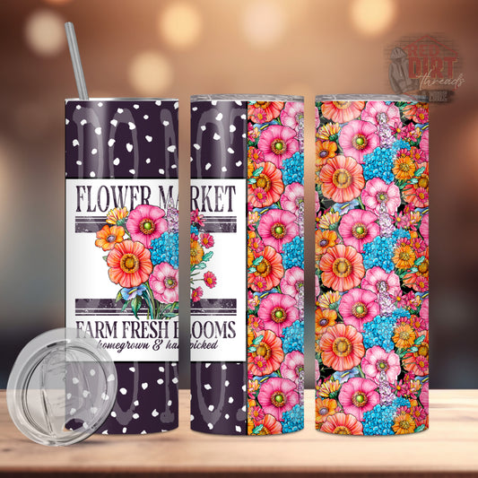 Flower Market Insulated Tumbler with Plastic Lid and Sealed Reusable Straw | Trendy Cup | Hot/Cold Tumbler