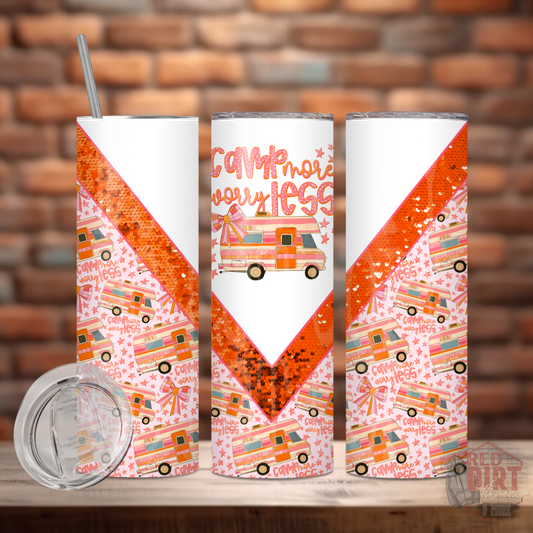 Camp More Worry Less Insulated Tumbler with Plastic Lid and Sealed Reusable Straw | Trendy Summer Cup | Hot/Cold Tumbler