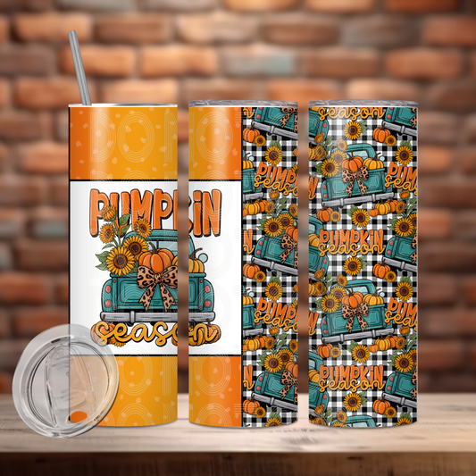 Pumpkin Season Insulated Tumbler with Plastic Lid and Sealed Reusable Straw | Trendy Fall Cup | Hot/Cold Tumbler