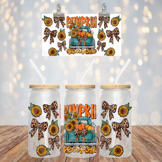 Pumpkin Season UV DTF Libbey Transfer | Trendy Fall Libbey Wrap | Ready to Transfer | High Quality | Waterproof UV Transfer