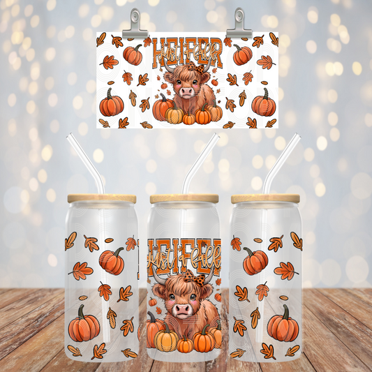 Just a Fall Heifer UV DTF Libbey Transfer | Trendy Fall Libbey Wrap | Ready to Transfer | High Quality | Waterproof UV Transfer