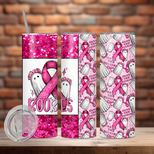 Boobies Insulated Tumbler with Plastic Lid and Sealed Reusable Straw | Trendy Awareness Cup | Hot/Cold Tumbler