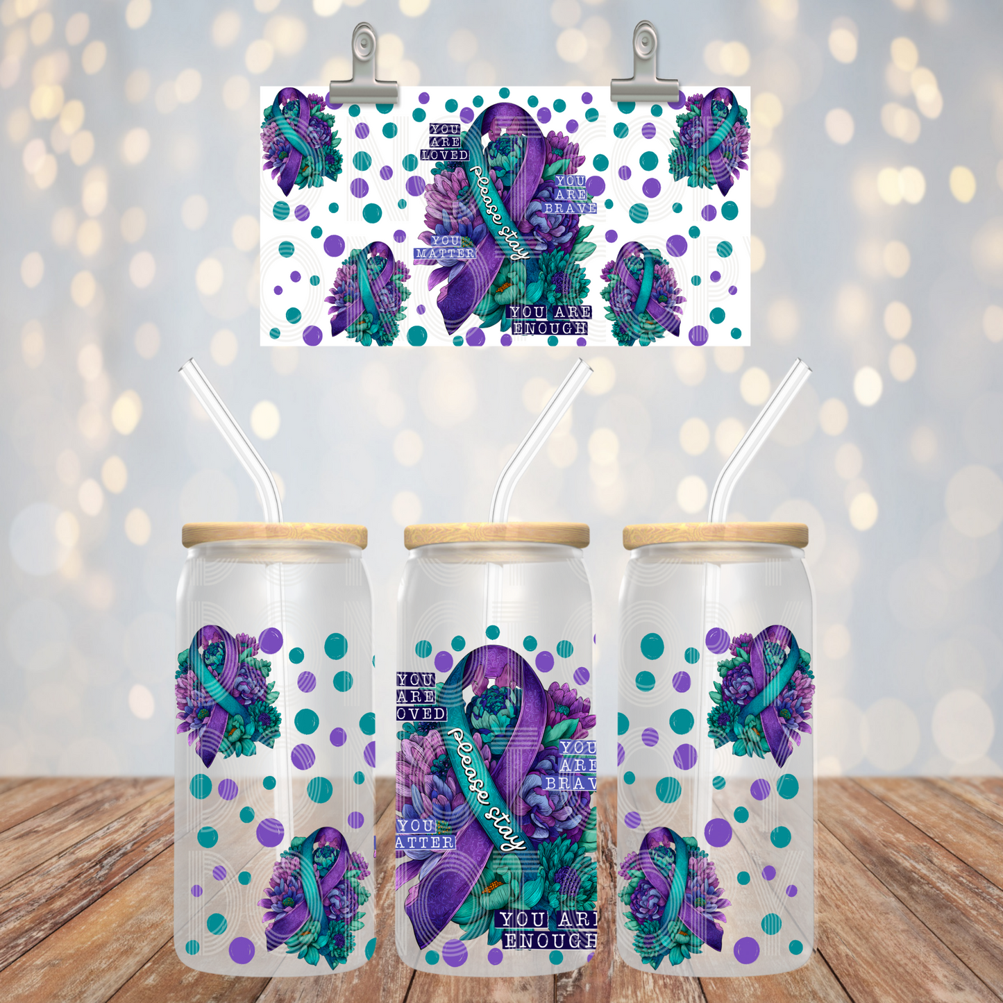 Please Stay UV DTF Libbey Transfer | Trendy Awareness Libbey Wrap | Ready to Transfer | High Quality | Waterproof UV Transfer