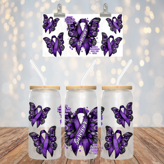 Survivor UV DTF Libbey Transfer | Trendy Awareness Libbey Wrap | Ready to Transfer | High Quality | Waterproof UV Transfer