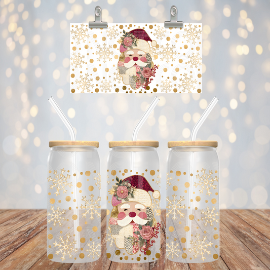 Santa UV DTF Libbey Transfer | Trendy Christmas Libbey Wrap | Ready to Transfer | High Quality | Waterproof UV Transfer